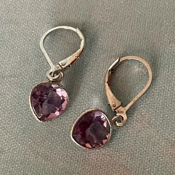 Savvy Cie Sterling Silver Amethyst Heart Earrings - Picture 8 of 9